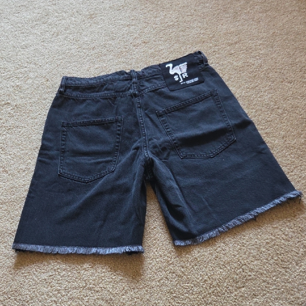SANDRINE ROSE FREE PEOPLE Black Denim Jean Shorts Distressed Fray Hem Sz 29 NWT - Picture 8 of 16